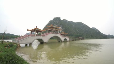 Nature landscape, bridge around Seven-star Crags Scenic Area at Zhaoqing, China
