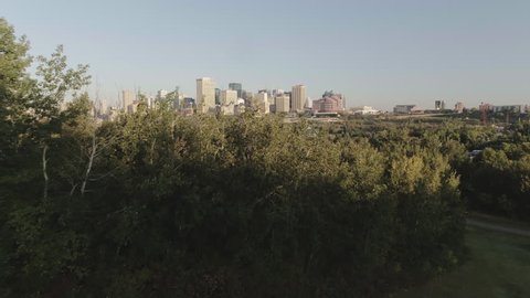 Aerial - Drone Edmonton City Downtown Reveal Scenic Sunrise
