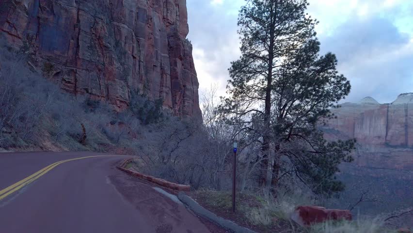 Driving through Zion Canyon National Park in Utah
