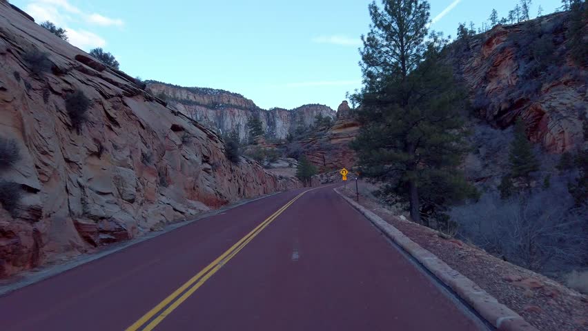 Driving through Zion Canyon National Park in Utah