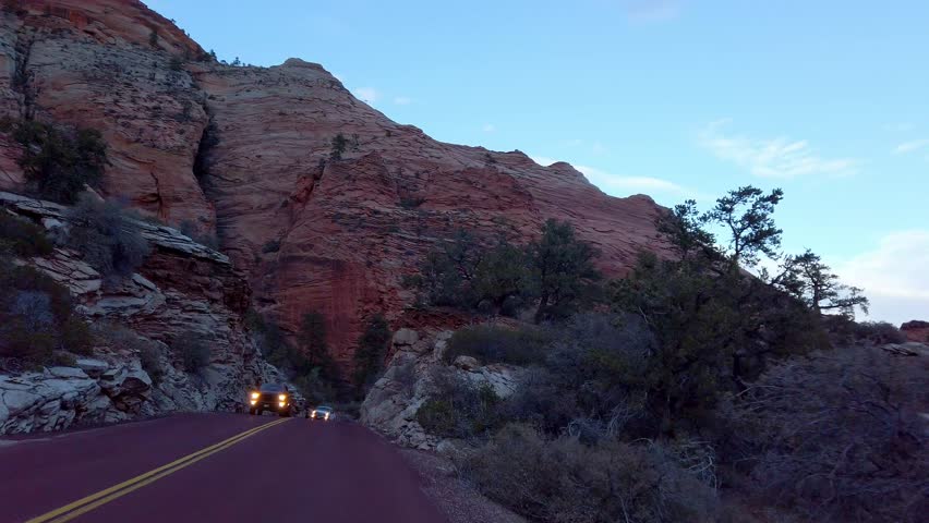 Driving through Zion Canyon National Park in Utah