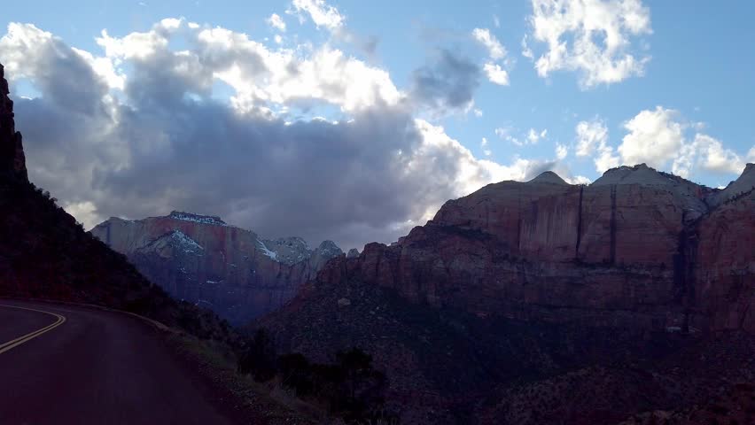 Driving through Zion Canyon National Park in Utah