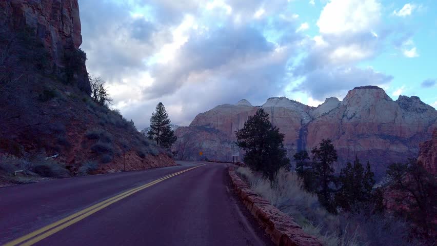 Driving through Zion Canyon National Park in Utah