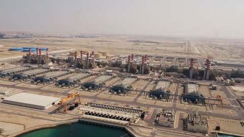 Aerial view of the industrial zone in the desert of Saudi Arabia-ma'aden aluminium company ras al khair saudi arabia.
