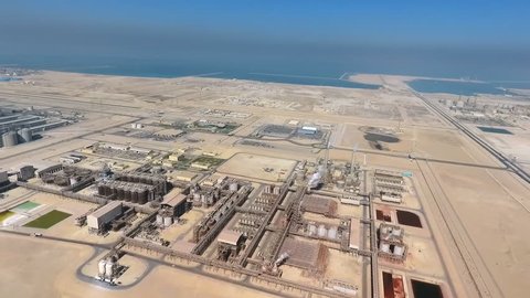 Aerial view of the industrial zone in the desert of Saudi Arabia-ma'aden aluminium company ras al khair saudi arabia.