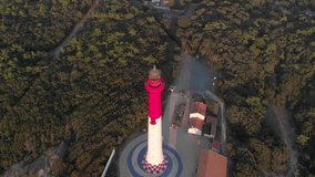 Drone rotation around La Tremblade tall Lighthouse of La coubre