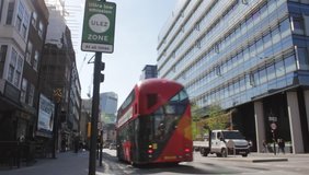 ULEZ, 15 minute city London, UK - April 15 2019: ULEZ (Ultra low emission zone) new charge London prepare for new Ultra Low Emission Zone (ULEZ) sign in London. stock footage, video