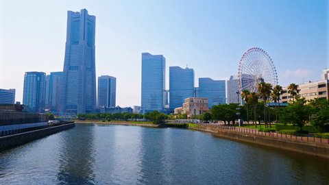 Riverview time-lapse of a metropolis at Yokohama city Japan