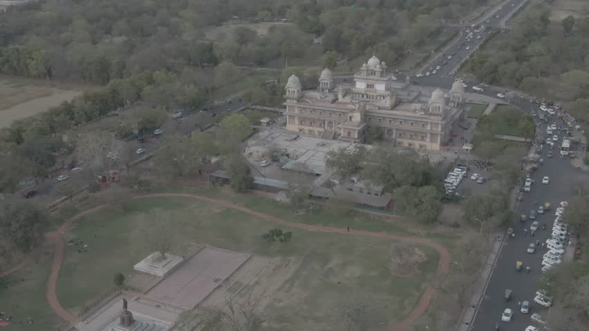 Albert Hall, Jaipur, 4k drone aerial, ungraded/flat raw footage
