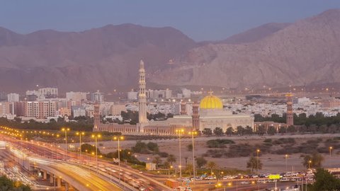 The Sultan Kabus Mosque or the Muscat Cathedral Mosque is the main mosque of Muscat, Oman. (oman masjid) time-lapse