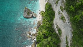Magnificent DRONE view of dreamlike beach from above no people- Aerial shot of idyllic tropical paradise. Travel destinations vacations concept nature scenics