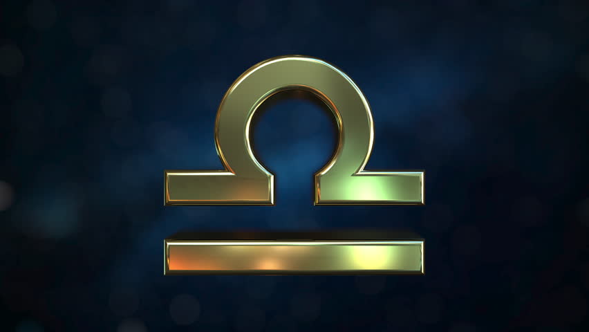 Rotating gold Libra Zodiac sign, loopable 3D animation