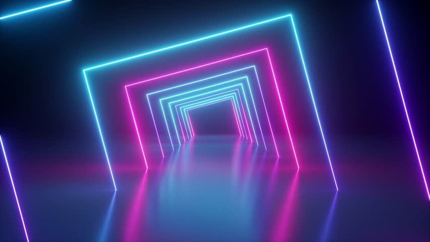 Spinning Around Neon Tunnel, Blue Stock Footage Video (100% Royalty