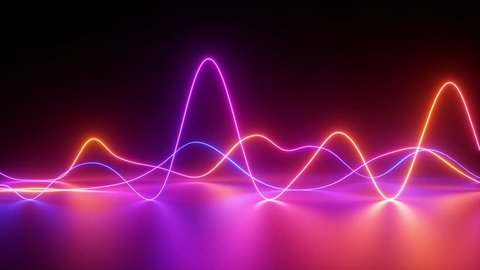 glowing neon lines, abstract background, signal chart, equalizer, laser show, impulse power, energy, chaotic waves, looped animation