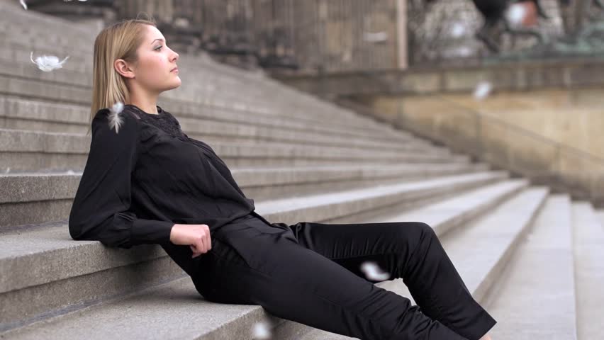 blond women model in black dress, shot on red epic