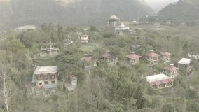 Small Himalaya village near the Ganges, 4k aerial drone, ungraded/flat raw footage
