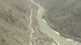 Himalaya ganges landscape, 4k aerial drone, ungraded/flat raw footage