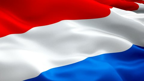 Holland flag video waving in wind. Realistic Holland Flag background. Amsterdam Netherlands Flag Looping closeup 1080p Full HD 1920X1080 footage. Netherlands Dutch European country flags/ Other HD fla