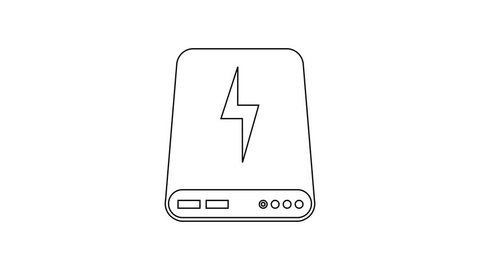 Grey Power bank line icon on white background. Portable charging device. 4K Video motion graphic animation