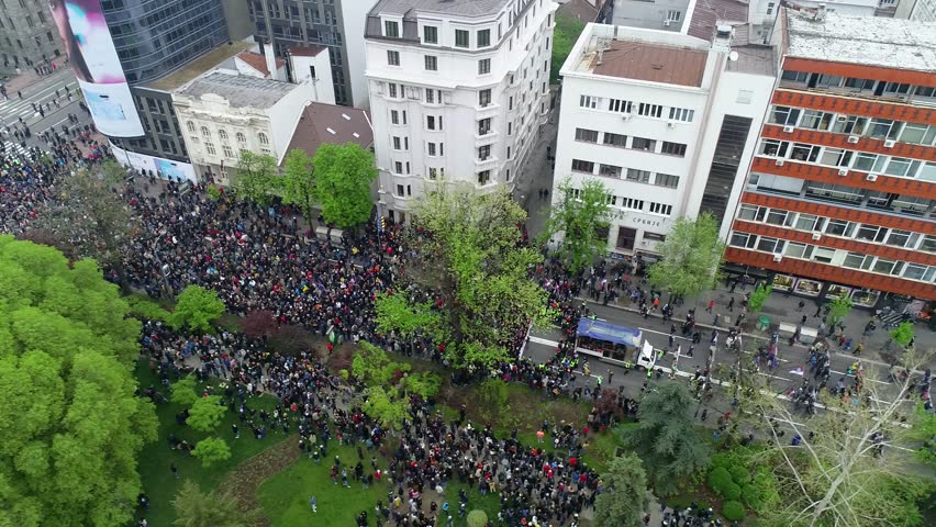 BELGRADE, SERBIA - APRIL 13, 2019: Protest "svi kao jedan" against regime, aerial drone video 4K ,  | Shutterstock HD Video #1027630721