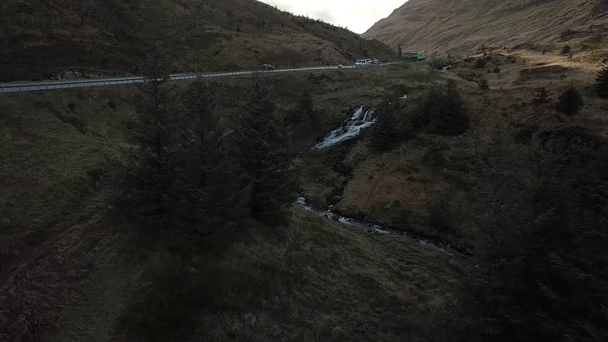 Mountain Scenery with small waterfalls close to road A83