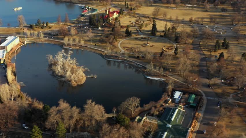 Aerial video Denver city park and zoo Colorado 2019