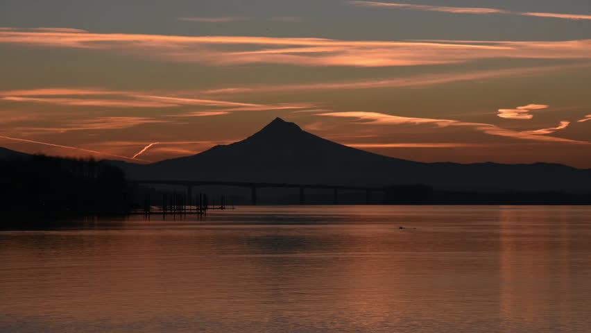 time-lapse of sunrise over Mt Hood and the Columbia River