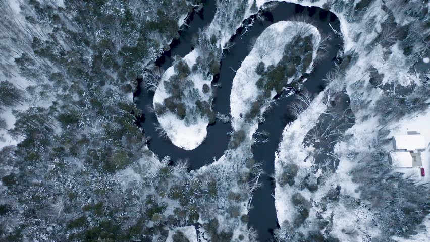 Birdseye View of Winding River in Michigan
