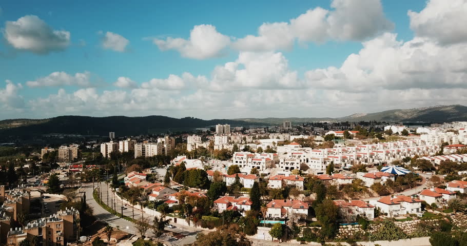 Areal shot of city in Israel Jerusalem.