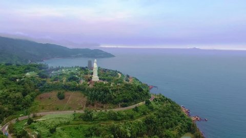 Da Nang, Vietnam: Aerial view of Linh Ung pagoda which is one of the most famous destination for tourists - 2.7k video format.