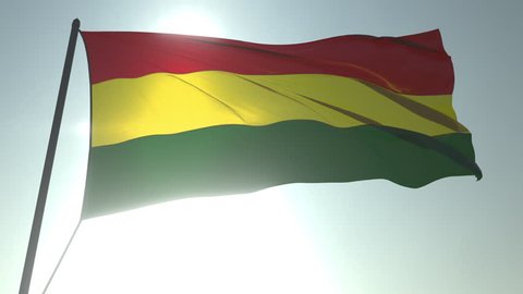 Waving flag of Bolivia against shining sun and sky. Realistic loopable 3D animation