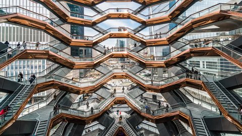 New York, Manhattan, USA - April 2019 : The Vessel Public structure and the newest landmark of Hudson Yards Redevelopment Project on April 02, 2019, USA.