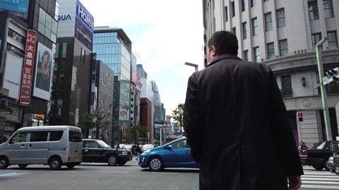 TOKYO, JAPAN. 2019 April 15th. Weekday Street View of Ginza Main Street, Most largest shopping mall in Tokyo
