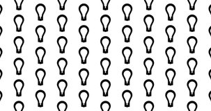 Light bulb icons background clip motion backdrop video in a seamless repeating loop.  Black and white lightbulb icon pattern background CGI high definition motion video clip
