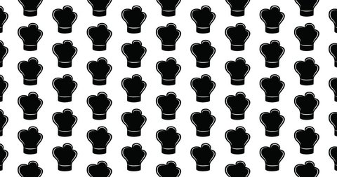 Chefs hat icons background clip motion backdrop video in a seamless repeating loop.  Black and white food & cooking themed cooks hat icon pattern background CGI high definition motion video clip
