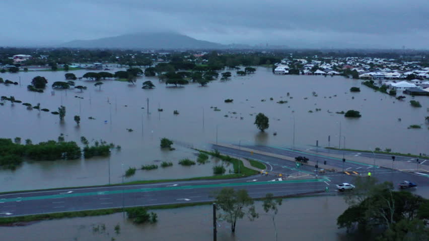 4k Aerial Drone shot, Townsville Australia Flood 2019