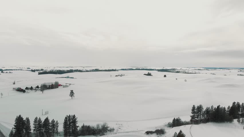 Snow covered Palouse with Highway 27. Eastern Washington state.