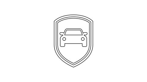Grey Car protection or insurance line icon on white background. Protect car guard shield. Safety badge vehicle icon. Security auto label. 4K Video motion graphic animation