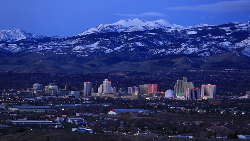 Downtown Reno Nevada time lapse lit up and growing brighter at sunrise
