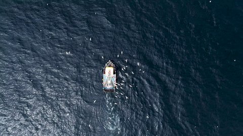 Aerial footage of a fishing boat