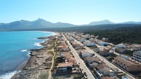 Aerial Drone Stock Video Beautiful Beach Houses in Mallorca
