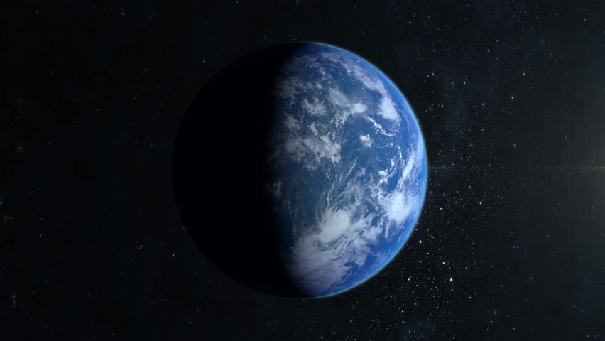 Earth. The camera flies around. A view from space. Stars twinkle. 4K. Half of the Earth is illuminated by the sun on the right. Realistic atmosphere. Starry sky. | Shutterstock HD Video #1027725299