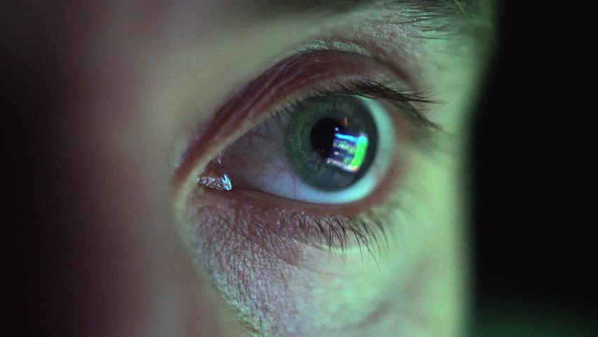Eye Looking at Computer Screen Programming Hacker Code Reflecting in Eyeball | Shutterstock HD Video #1027733492