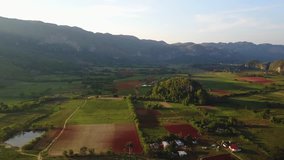 Aerial view of colorful tobacco farms in Vinales, Cuba