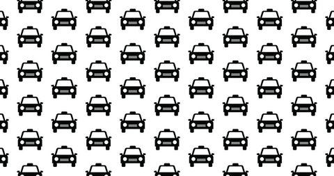 Taxi cab icons background clip motion backdrop video in a seamless repeating loop.  Black and white taxicab pattern background CGI high definition motion video clip
