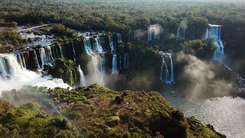 Aerial view, Iguazu falls in Brazil, on a summer day.