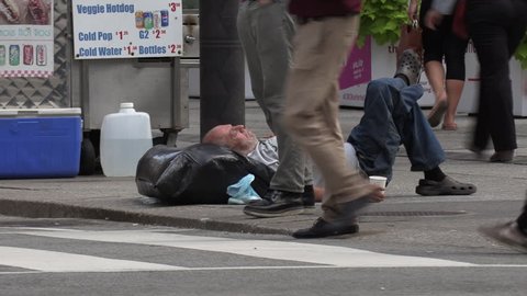 Toronto, Ontario, Canada April 2019 Homeless Person the Streets Of Wealthy Financial District