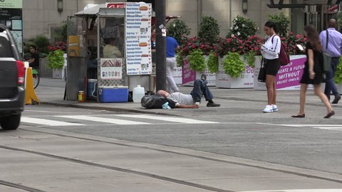 Toronto, Ontario, Canada April 2019 Homeless Person the Streets Of Wealthy Financial District