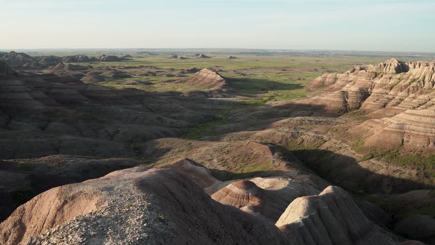 View of the plains from the formations at Badlands National Park, South Dakota