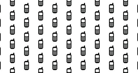 Cell phone icons background clip motion backdrop video in a seamless repeating loop.  Black and white cellphone communication & technology pattern background CGI high definition motion video clip
